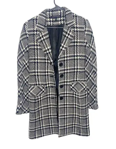 Anne Klein VTG  plaid wool trench coat size 4 black classic