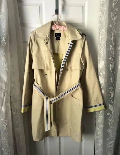 Dennis Basso Classic Natural Trench with Striped Belt hooded buttons cotton sz M