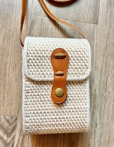 Boho White Rattan Crossbody Mini Phone Purse