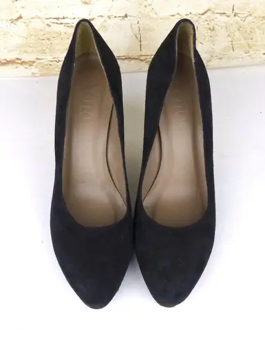 Acne Stack Wood Block Heel Suede Pump Women 40, 9 US Black Round Toe Pin Up Goth