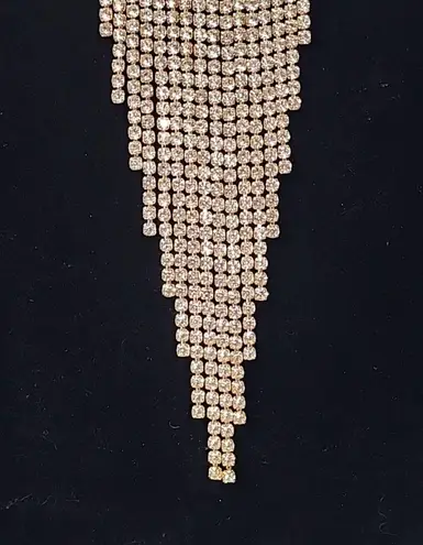 Large Statement Rose Flower Brooch Pin Yellow Gold Rhinestone Fringe New