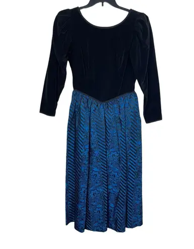 Misty Lane 80s Velvet Floral Dress 7/8 Black Blue Union Made Cosplay Renaissance Size undefined
