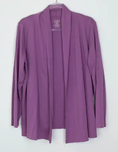 LL Bean Womens Cardigan 100% Supima Cotton Open Front Shawl Collar Size L Purple Size L