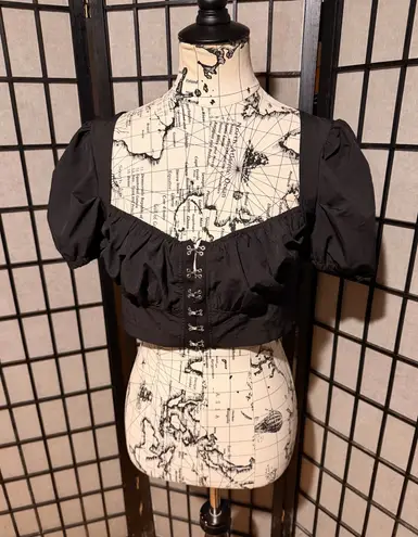 SheIn Bandeau Bustier Eye closure Victorian Steampunk Y2k goth Puff Sleeve Crop Top