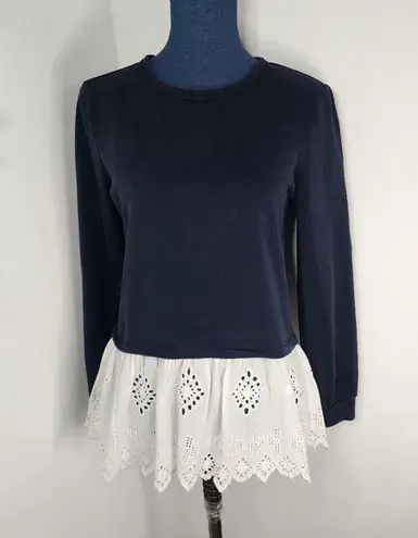 Marked Reunited Clothing Peplum Top Navy LS with Eyelet Bottom Blue