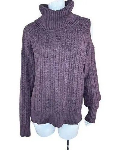 Studio Park Shawn Killinger Cold Shoulder Cable Knit Sweater Huckleberry Large Purple