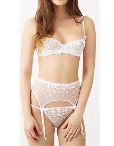 Mimi Holliday L Padded Bra Honeysuckle 1/4 Cup Plunge Silk Bridal Lace Bow Heart Size L