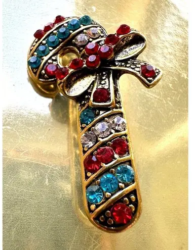 Candy Cane Brooch Pin New Christmas Jewelry Crystal Accents Candyland Ca… Red