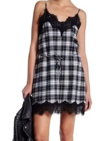 Storia  Dress Womens Small Verge Girl Plaid Flannel Cami Slip Mini Lace Spaghetti