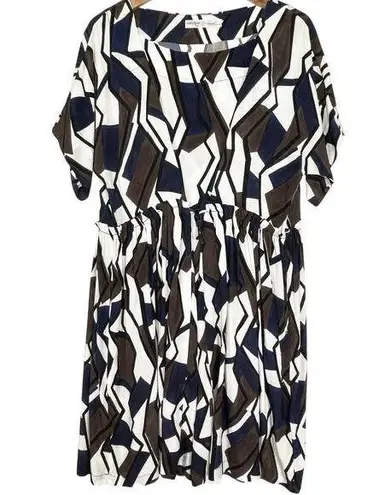 OTTOD’AME Women’s Abstrast Blue Print Cinched Waist Shirt Dress Size 4