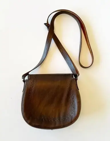 Vintage Leather and Fabric Boho Crossbody Saddlebag Purse Southwestern Cowgirl Brown