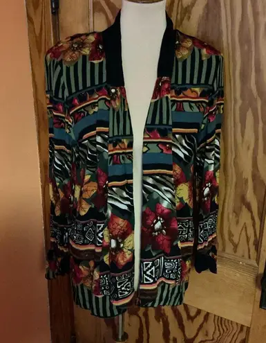 Vtg 80s bright floral n stripes cover up