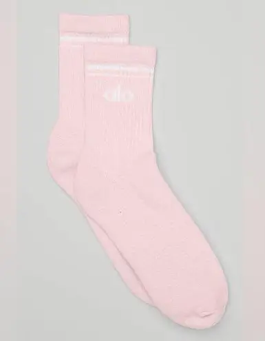 Alo Yoga NWT Unisex Half-Crew Throwback Sock - Powder Pink/White Size Large