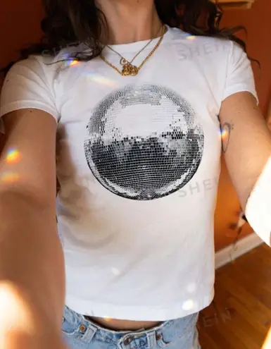 SheIn Cropped Disco ball Tee