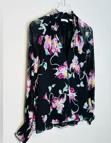 ALC Frank A.L.C. Venetia Floral Black Purple Silk Popover Blouse Shirt Top Size 4