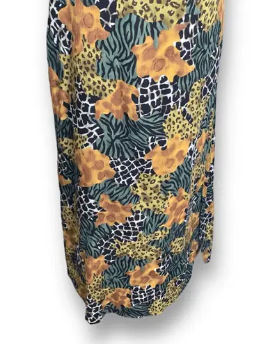 Requirements Vintage 90s Sleeveless Mixed Animal Print Maxi Dress Green Yellow Brown Large
