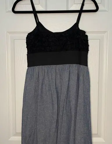 Denim and Black Ruffle Top Spaghetti Strap Dress Size M