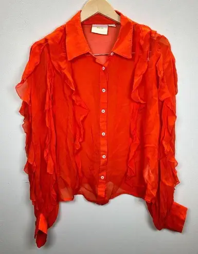 Maeve Women's Size M Orange Ruffled Button Down Blouse EUC