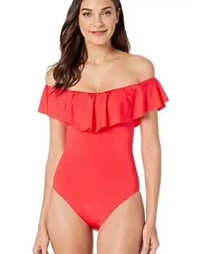 Trina Turk  Off The Shoulder Ruffle One Piece Swimsuit Orange Size 12