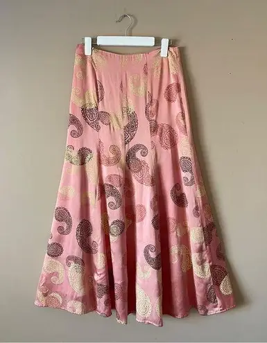 LES JUPES | Pink Silk Hand Painted Paisley Maxi Skirt Sz 8