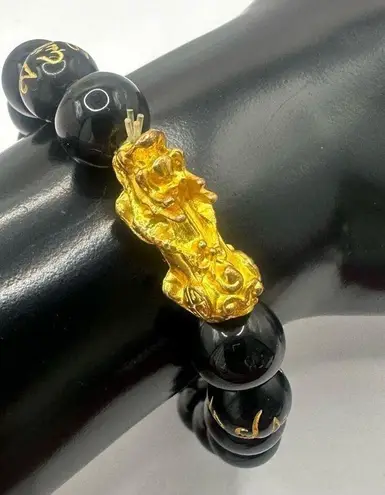 Gold tone dragon Feng shui lucky bracelet Black