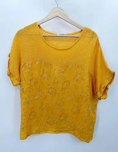 Viola Borghi Top Women LARGE Orange 100% Linen Short Sleeve Made in Italy