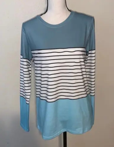 Exclusive heart white with blue stripes long sleeve shirt Medium