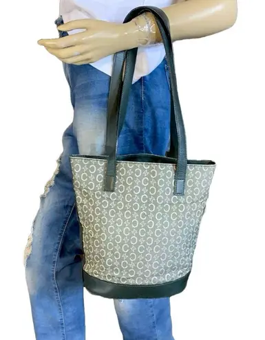 CELINE TOTE BAG IN MACADAM CANVAS & LEATHER GRAY SIGNATURE PRINT TOTE BAG
