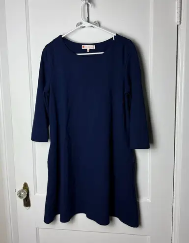 Jude Connally Navy Blue 3/4 Sleeve Short Structured Swing Dress Women's Large