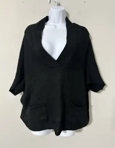 ZARAKNIT Zara Black Alpaca Wool Blend Oversized Poncho Sweater Shawl Collar S