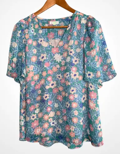 Jade Melody Tam Pastel Floral Short Wide Sleeve V