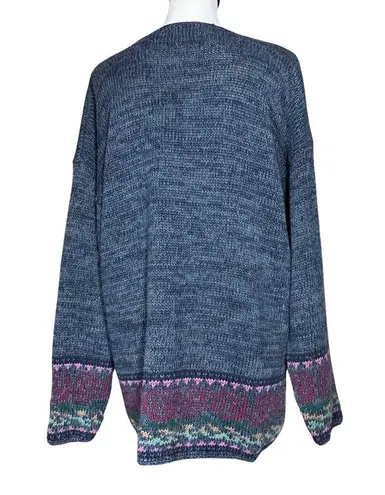 90s Vintage Cottagecore Blue Purple Floral Hand Knit Sweater. Sz M. Grandmacore Size M