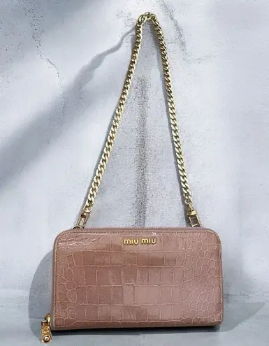 Miu Miu Authentic St. Coco croc embossed zippy wallet on chain shoulder mini bag