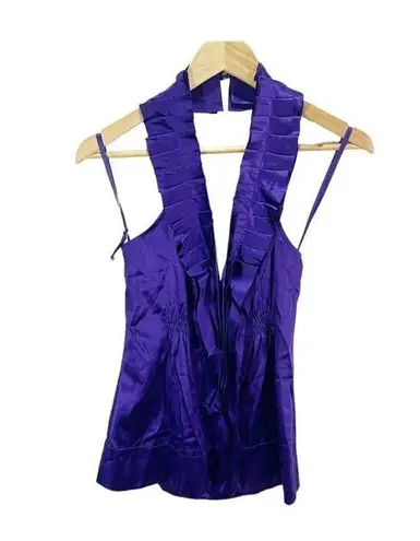 BCBGMAXAZRIA Silk  halter top Purple XS Satin Stretch Ruffle Detail Y2k 2000s