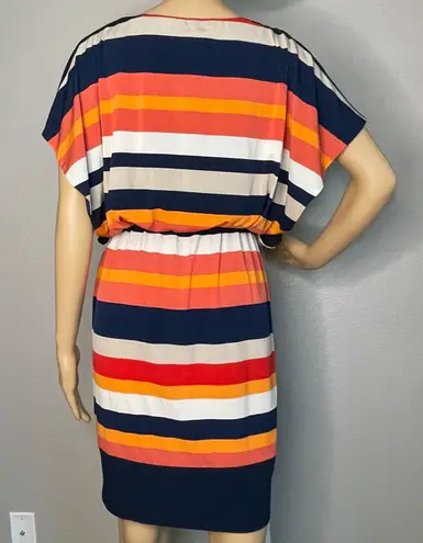 Sangria Navy Blue Orange Cream Striped Loose Fitting Mini Dress Size 4
