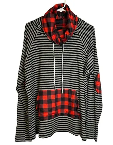 Hawthorne Red Black White Mixed Print Long Sleeve Cowl Neck Sweatshirt Size 3X