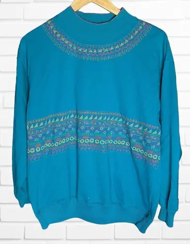 Belvedere Women's Size Lā Mockneck 80s Print Pullover Sweatshirt Bright Blue Geo Size L - Image 1