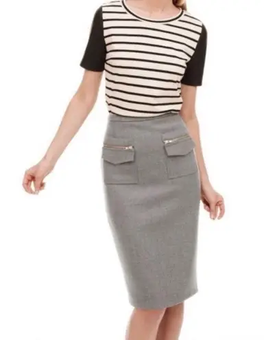 J.Crew  Gray Wool Patch-Pocket Pencil Skirt Size 4