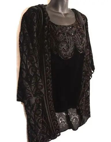 Velvet Burnout Kimono Cardigan + tank/shell Paisley Whimsygoth witchy sz L Boho Size L