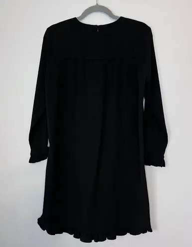 Ganni Clark Ruffle Trim Crepe Long Sleeve Mini Shift Dress Black