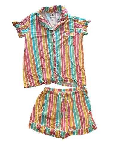 Bums & Roses Sherbert Stripe Bamboo Pajama Set Womens Small Lounge Stretch