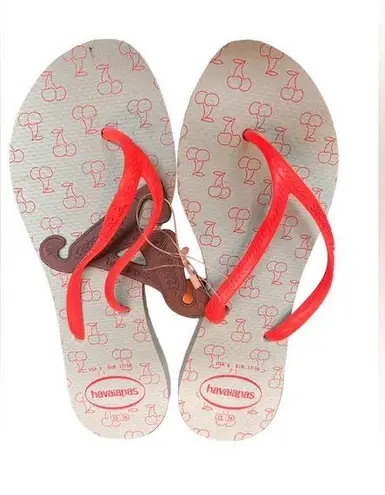 Havaianas New  Flip Flops Women's Allegra Print Ice Blue and Coral Cherry sz 6