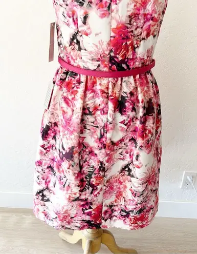Eliza J Pink Tulip Floral Belted Print Faille Fit & Flare Dress NWT | 8