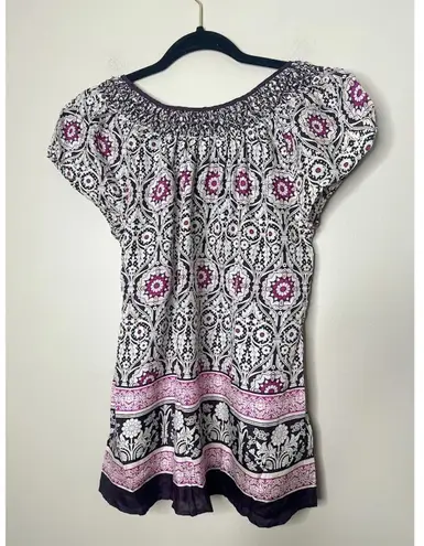 Heritage 1981 Purple Pink 100% Silk Smocked Top Blouse Size M Hippie Flowy Boho