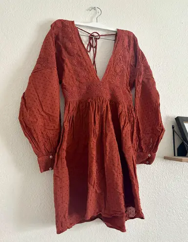 Free People Orange Long Sleeve Sugar Pie Babydoll A line Dress