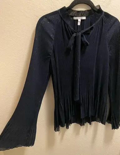 10 Crosby Derek Lam Pleated Long Sleeve Blouse Bow Tie Front And Bell Sleeves Blue Size 4