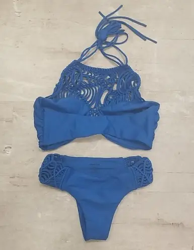 Mikoh 💕💕 Macrame Bikini ~ Waimea Woven Halter Top XL & Cayman Bottoms M NWT