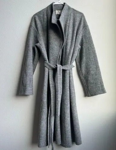 Fleurette 100% Virgin Wool Made In USA gray Trench Wrap Coat Size Medium Tie