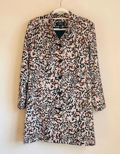 Dennis Basso Printed Twill Button Front Jacket - Leopard Print - Size S