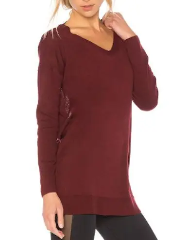 Vimmia New  Reversible Criss Cross Sweater Shavasana Lightweight Knit Burgundy